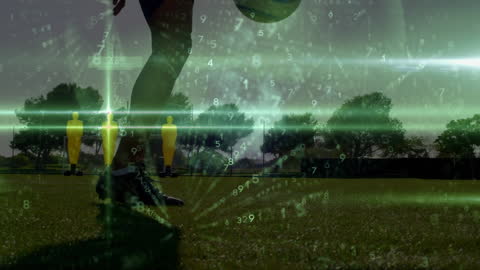 Diverse Football Players Engaging with Digital Data Interface