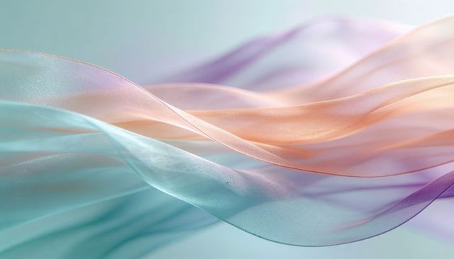 Ethereal pastel chiffon waves flowing in aqua peach lavender for soft abstract backgrounds