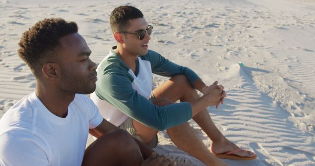 Friends Relaxing Together by Ocean Shore on Sunny Day - Download Free Stock Images Pikwizard.com