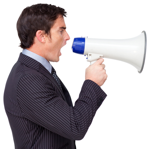 Transparent Background Businessman Shouting Through Megaphone - Download Free Stock Videos Pikwizard.com