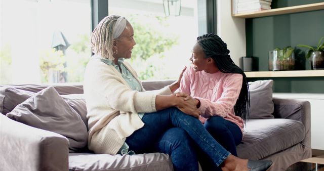 Multi-Generational African American Women Conversing on Comfortable Sofa - Download Free Stock Images Pikwizard.com