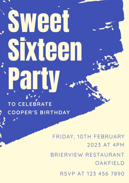 Sweet Sixteen Birthday Party Invitation with Blue Brush Splash - Download Free Stock Videos Pikwizard.com