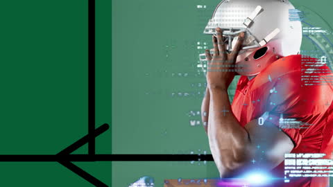 Data Animation Over Football Player on Green Background