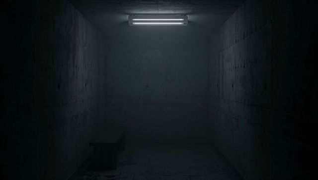 Sparse Cell with Fluorescent Lighting and Concrete Walls