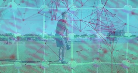 Man Performing Kettlebell Squat Outdoor Field Workout with Overlay Visualization