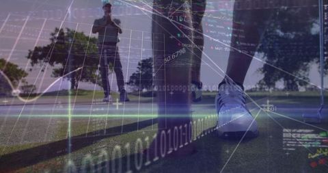 Golf Precision: Close-Up Putter and Shoe on Putting Green