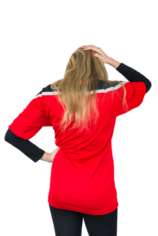 Disappointed Football Fan in Red Shirt Looking Away