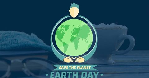 Earth Day Illustration Featuring Green Globe and Coffee Cup