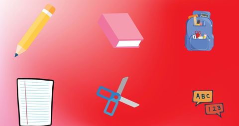 School Essentials Illustrations on Red Gradient Background