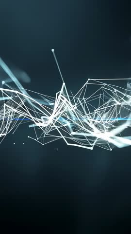 Surging Luminous Mesh Reacting to Camera in Teal Neon Wireframe Motion for Vertical Video