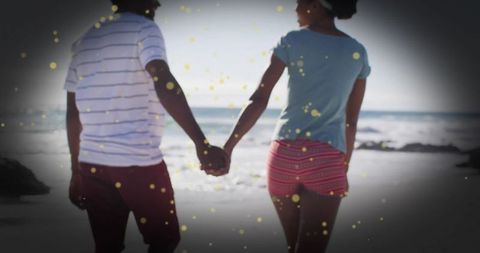 Romantic Barefoot Stroll on Beach with Golden Sparkles