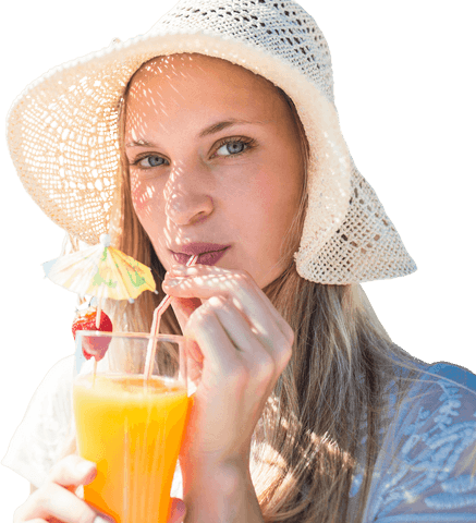 woman sipping juice with straw hat on transparent background - Download Free Stock Videos Pikwizard.com