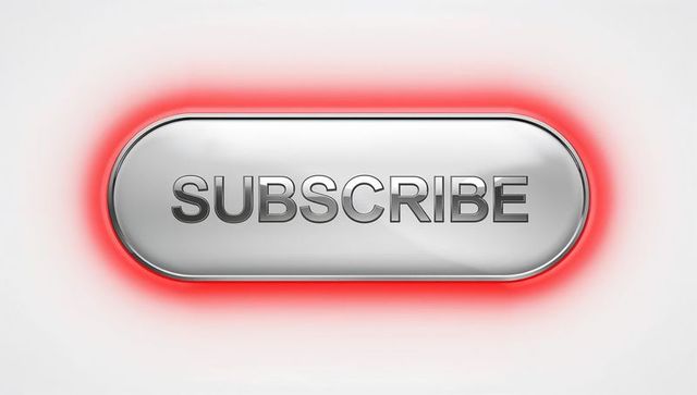 Chrome Glowing Subscribe Button with Red Halo, Metallic Pill-Shaped Minimal Call to Action