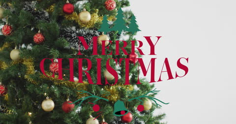 Merry Christmas Greeting on Decorated Tree