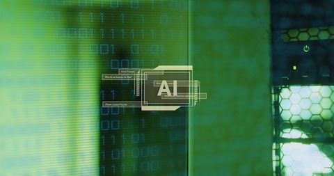 ai and binary code background with computer servers - Download Free Stock Images Pikwizard.com
