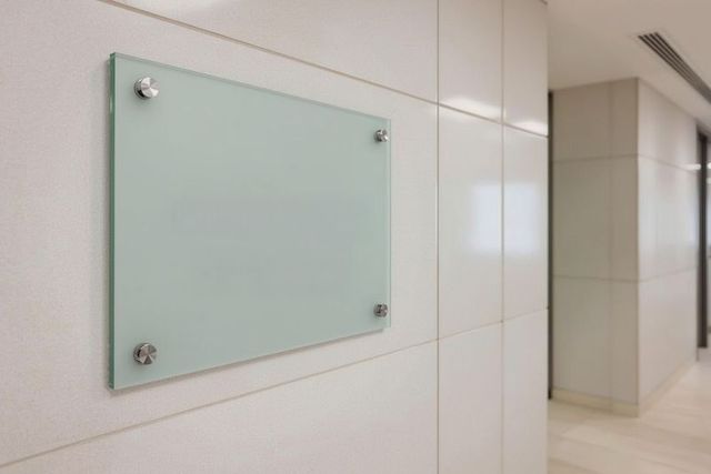 Frosted Signboard in Modern Hallway