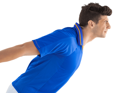 Caucasian Male Soccer Player Leaning Forward Transparent Background