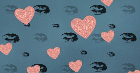 Heart and Lips Pattern on Green Background