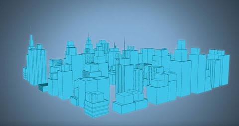 Digital 3D Cityscape with Data Processing Visualization