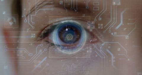 Biometric eye scan with futuristic tech interface and hud elements