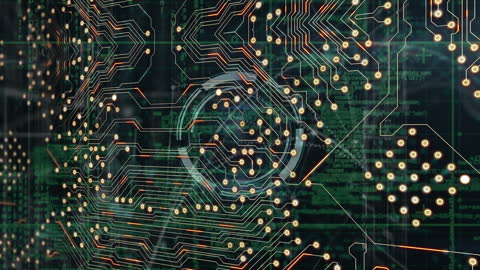 Futuristic Circuit Board Overlay with Glowing Connections