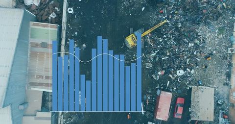 Statistical data overlay on aerial junkyard scene