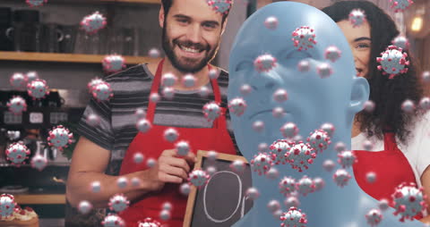 Waiters with Face Shield Illustration and Virus Particles Concept