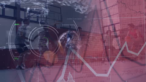 Data Analysis Overlay on Basketball Players in Gym