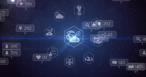 Futuristic Digital Technology Interface with Cloud and Upload Icons