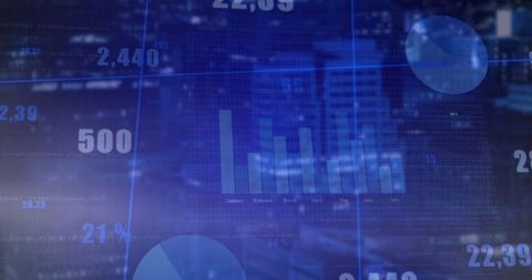 Futuristic Data Visualization Over Urban Night Skyline