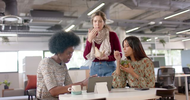 Diverse Colleagues Eating Snacks in Modern Office - Download Free Stock Images Pikwizard.com