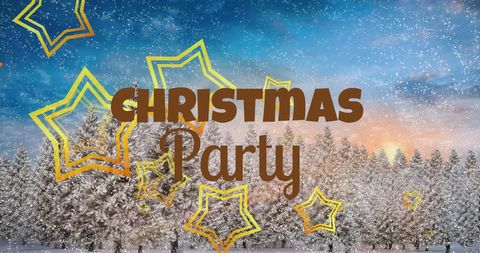 Festive christmas party invitation with snowy forest