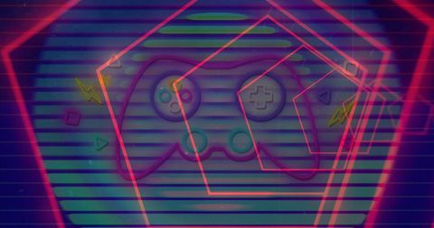 neon tunnel and gamepad icon in retro digital interface design - Download Free Stock Images Pikwizard.com