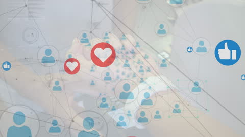 Social Media Network with Icons Floating Over Connections