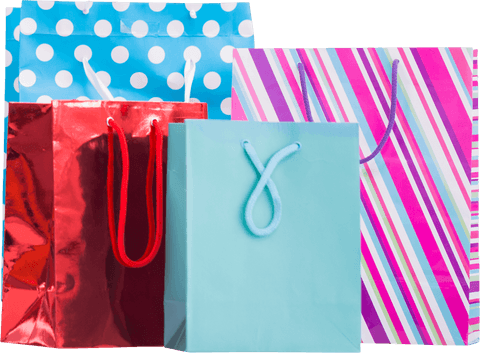 Colorful gift bags collection on transparent background