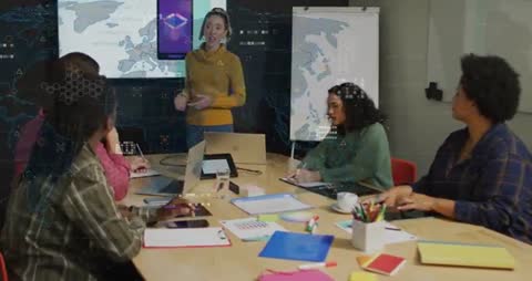 Team Collaborating on Digital Data Analytics Presentation