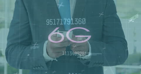 Businessman Using Smartphone with 6G Network Concept Overlay