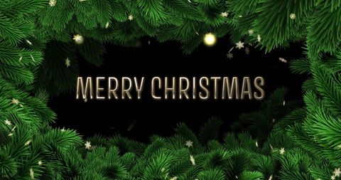 Merry christmas text amidst festive fir branches