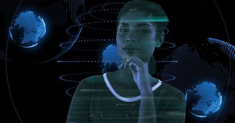 Tech specialist exploring digital world through holographic display