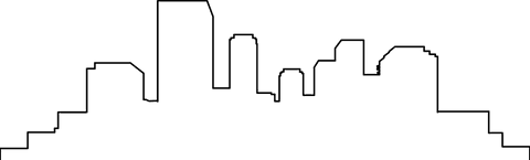 Transparent black cityscape illustration on clear background