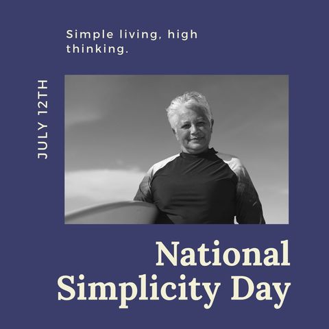 happy senior woman with surfboard celebrating simplicity day - Download Free Stock Templates Pikwizard.com