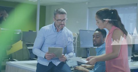 Collaborative Business Meeting with Innovative Financial Technology