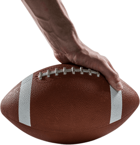Transparent close-up of hand holding american football
