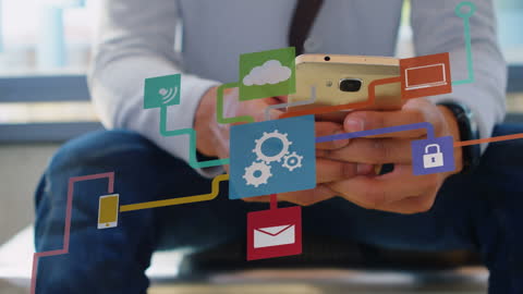 Businessman Using Smartphone with Digital Network Icons