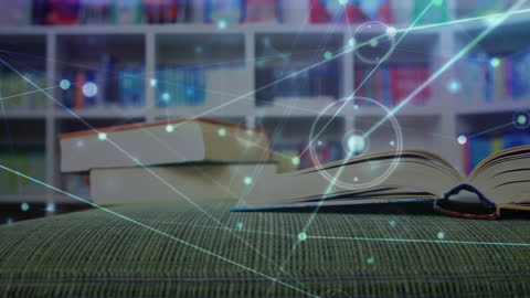 Digital Network Overlaying Books in Library Illustrating Educational Technology