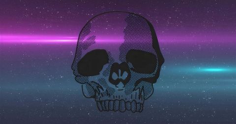 Futuristic skull illustration in cosmic horizon background