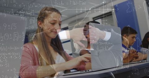 Student Engaging with Interactive Math Technology in Classroom