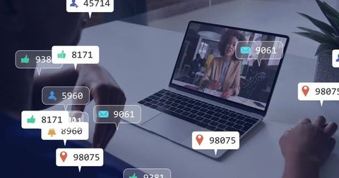 Digital collaboration with laptop and social media concepts