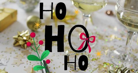 Festive Christmas Ho Ho Ho Text on Holiday Table Setting