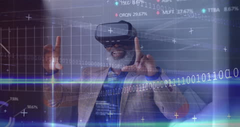 Man Engaging with Data Through Virtual Reality Simulation